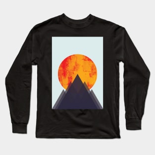 Minimalist Abstract Geometric Sunset at the Mountains Graphic Art Long Sleeve T-Shirt